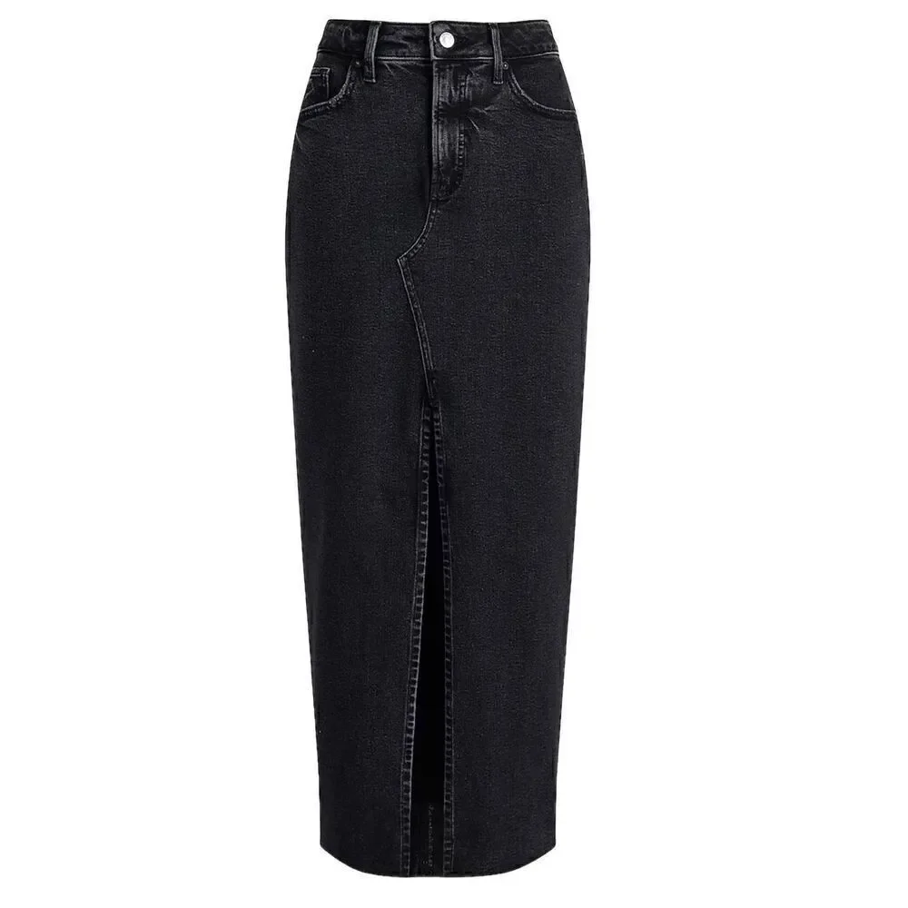 Express Black Denim Midi Skirt with Slit Size 6